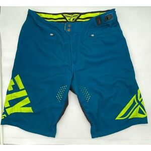 Fly Racing Radium Motocross MTB Cycling Shorts Teal Yellow Logo Pockets Size 34